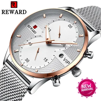 

REWARD Ultra Thin Chronograph Watch Men Luxury Sport 30M Waterproof Watches Men's Stainless Steel Watch Auto Date Wristwatches