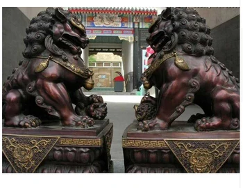 

Copper Brass CHINESE crafts decor ation Asian China Regius Pure Red Bronze Mal Porta Fu Foo Dog Par