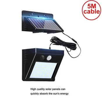 

30 leds solar motion light split panel 3 modes wall security street deck decor fence spot flood lamps for home indoors 5M wire
