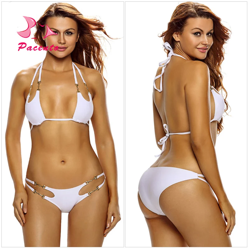Pacento Bikini Set Sexy Swimsuit Strappy Solid Thong Hot Sex Picture