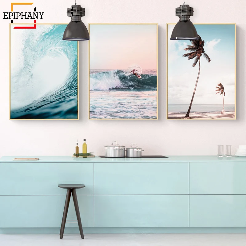 

Gallery Wall Art Aerial Beach Ocean Wave Palm Tree Print Surf Posters and Prints Nordic Home Decor Wall Pictures for Living Room