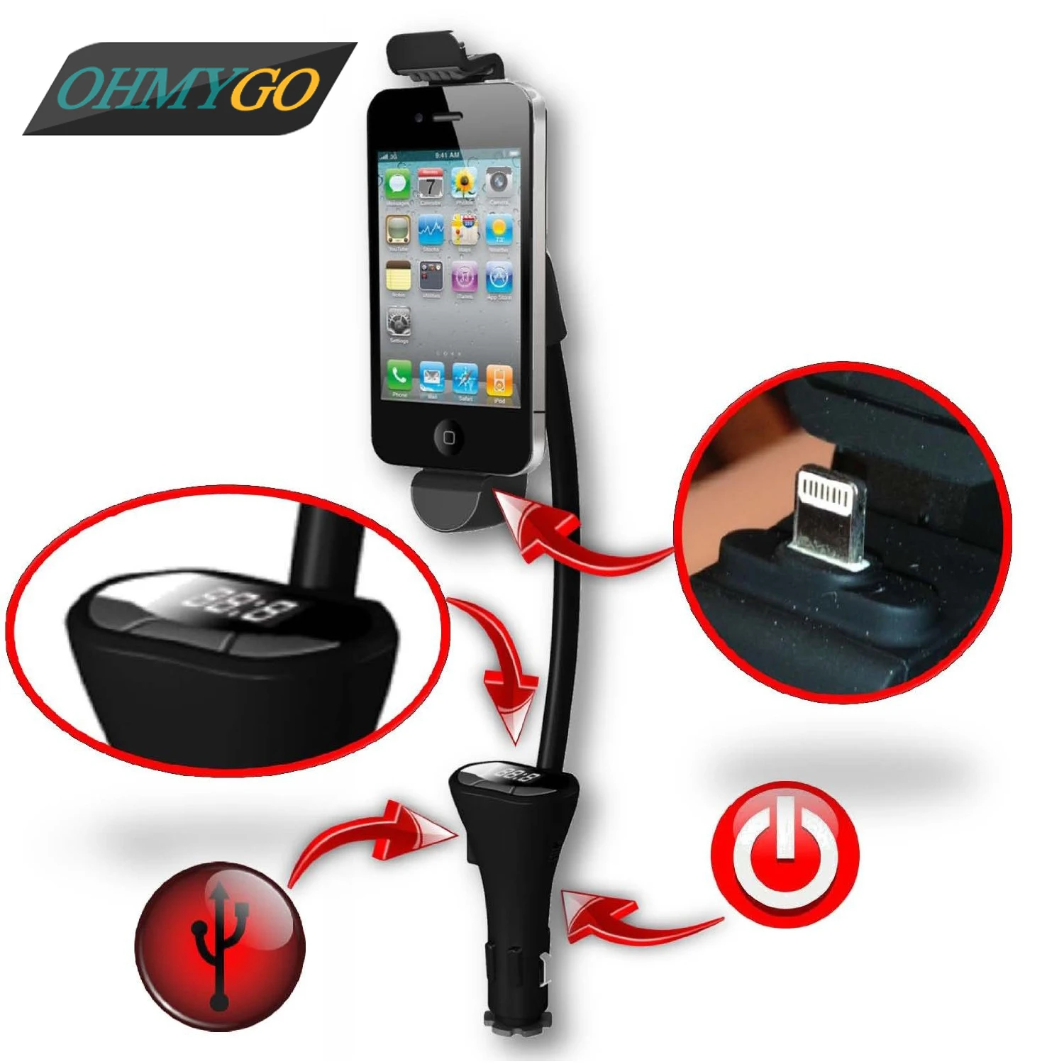 Wireless Car FM Transmitter Charger Holder Mount Stand Handsfree USB