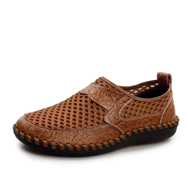 MIXIDELAI/Летняя дышащая мягкая мужская обувь из натуральной кожи в сеточку для мужчин; повседневная обувь для взрослых; качественный светильник; сетчатая обувь; - Цвет: brown