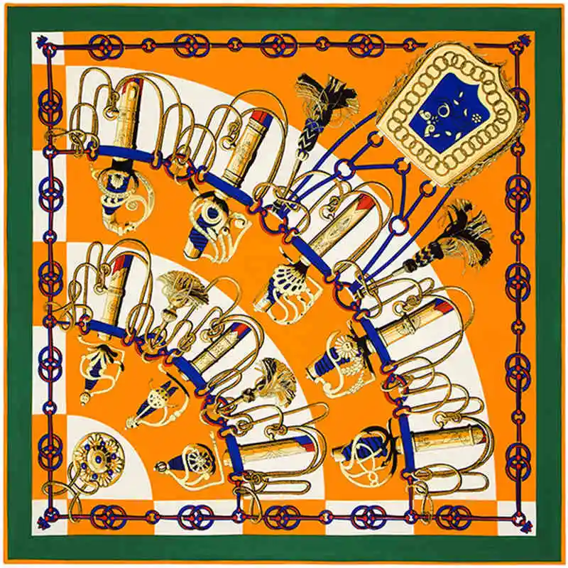 

100% Twill Silk Women Scarf Euro Printed Saber Square Scarves Brand Luxury Fashion Large Silk Wraps Hijab 130*130cm