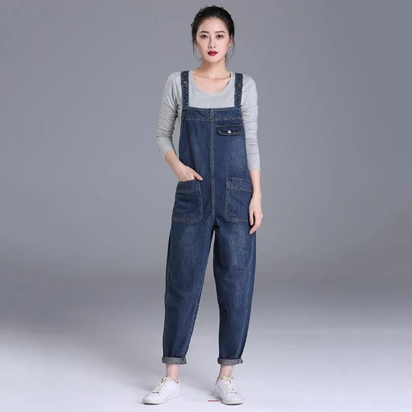 Women's casual loose denim Jumpsuit overalls Lady's Plus size baggy ...