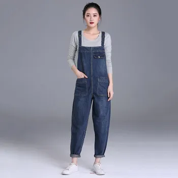 

Women's casual loose denim Jumpsuit overalls Lady's Plus size baggy jeans Wide leg pants for woman