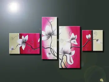 

Abstract White Flower Orchid Canvas Hand Painted Oil Paintings 4 Panel Modern Art Picture Wall Decorations For Home Set