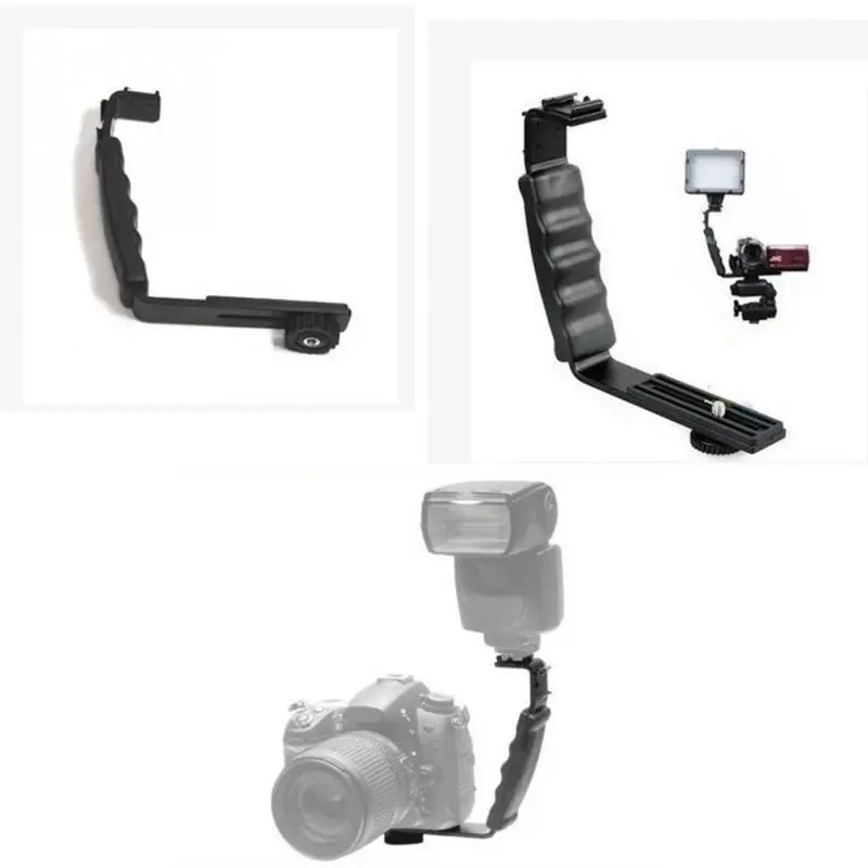 

Camera Grip L Bracket with 2 Standard Side Mount Video Light Flash DSLR Holder Black