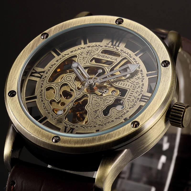 Бронзовые Автоматические Мужские механические часы от ведущего бренда, роскошные скелетоны, самовзводные наручные часы, мужские часы, подарок для мужчин, Relogio Masculino