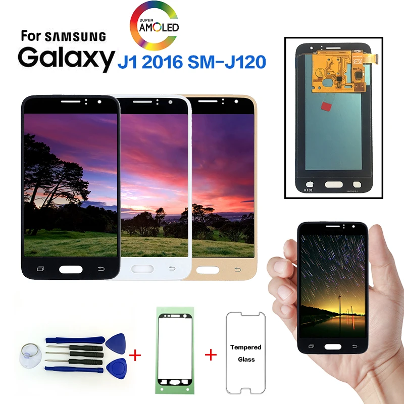 

100% Tested AMOLED LCD Screen For Samsung Galaxy J1 2016 J120F J120H J120M LCDs Display Touch Digitizer Replacement Parts