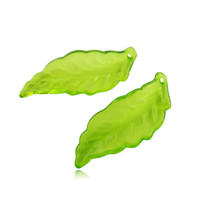 

100Pcs/lot Random Green Acrylic Leaf Beads,DIY Loose Beads 26x8mm 001