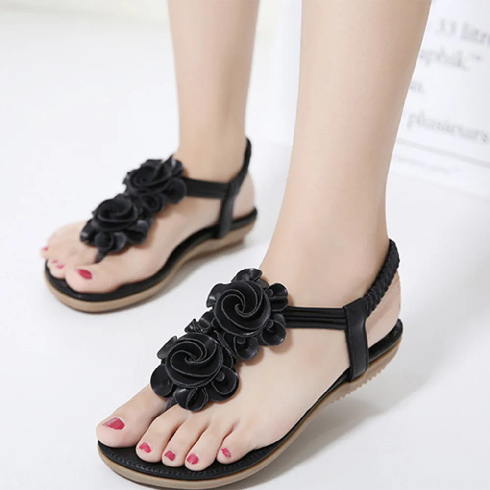 

Bohemia Summer Shoes Women Flat Sandals Beach Sandals Sweet Flowers Sandwich Toe Plus Size Ladies Sandalias Mujer 2019 Sandalen