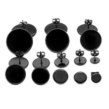 20 штук покрытие из нержавеющей стали черная пустая база кабошон камея база 6 8 10 12 14 16 20 мм Серьги с плоским основанием установка Diy Изготовление ювелирных изделий