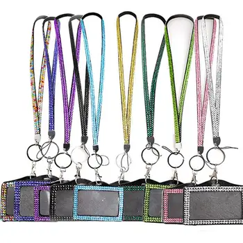 

Horizontal Resin Rhinestone Crystal Badge Business Card Holder ID Cards Case Lanyard Sling Rope Office School Papelaria Supplies
