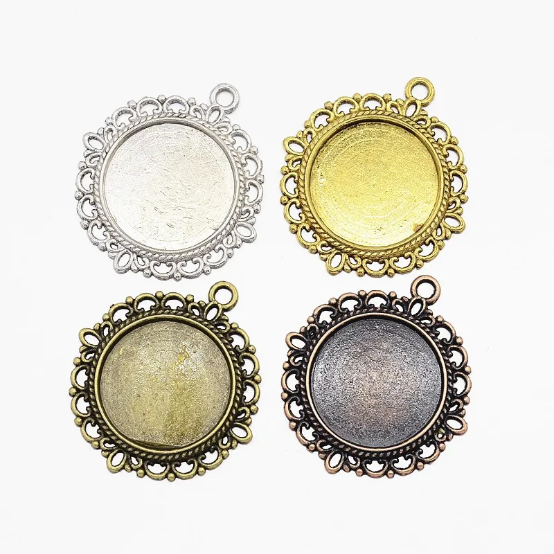 

10pcs Mixed Color Tray 20mm Zinc Alloy Pendant Cabochon Settings DIY Findings for Jewelry Makings 35x32x2mm