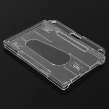 1Pcs Hard Plastic Double-faced Card Holder Transparent Clear Horizontal ID Badge Holders Card Cover Easy Access Thumb Notch