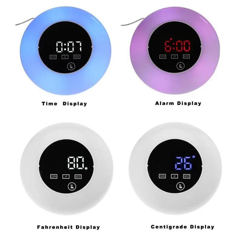 New RGB Mirror Digital Alarm Clock Rechargeable Thermometer Touch