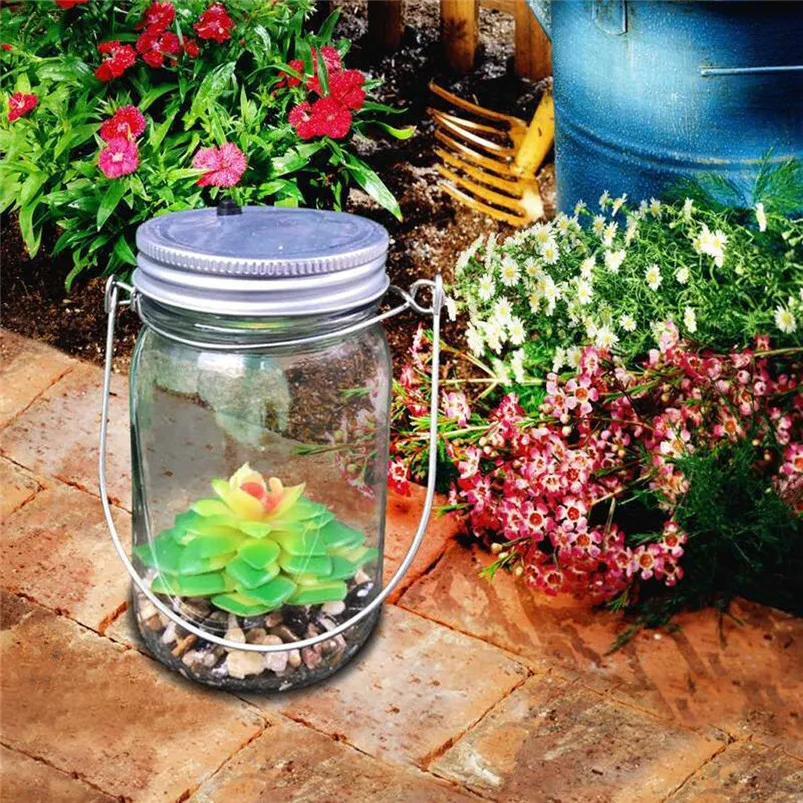 Artificial Succulents Solar Light Mason Jar Lights Bottle Nightlight Patio Outdoor Night Lamp Luces Led Decoracion 40JUL0103