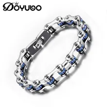 DOYUBO классические мужские 316L из нержавеющей стали велосипедные цепи браслеты с синим горным хрусталем мужской в панк-стиле ювелирные изделия DD008