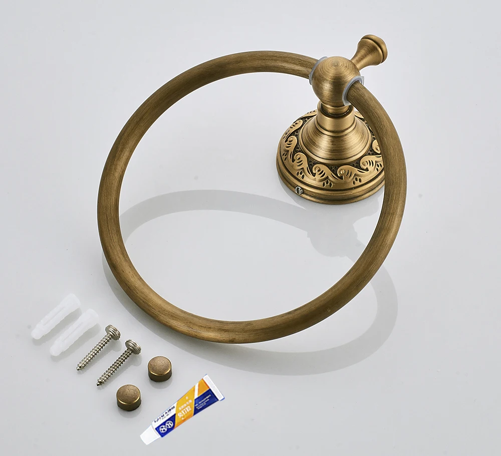 Гвоздь бесплатно Настенный круглый античный латунный полотенце кольцо Классическая вешалка для полотенец в ванную аксессуары для ванной комнаты