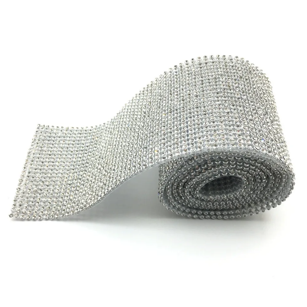 Mesh Trim Diamond Wrap Roll Rhinestone Silver Ribbons Wrapper Roll for Wedding Party 24 rows of