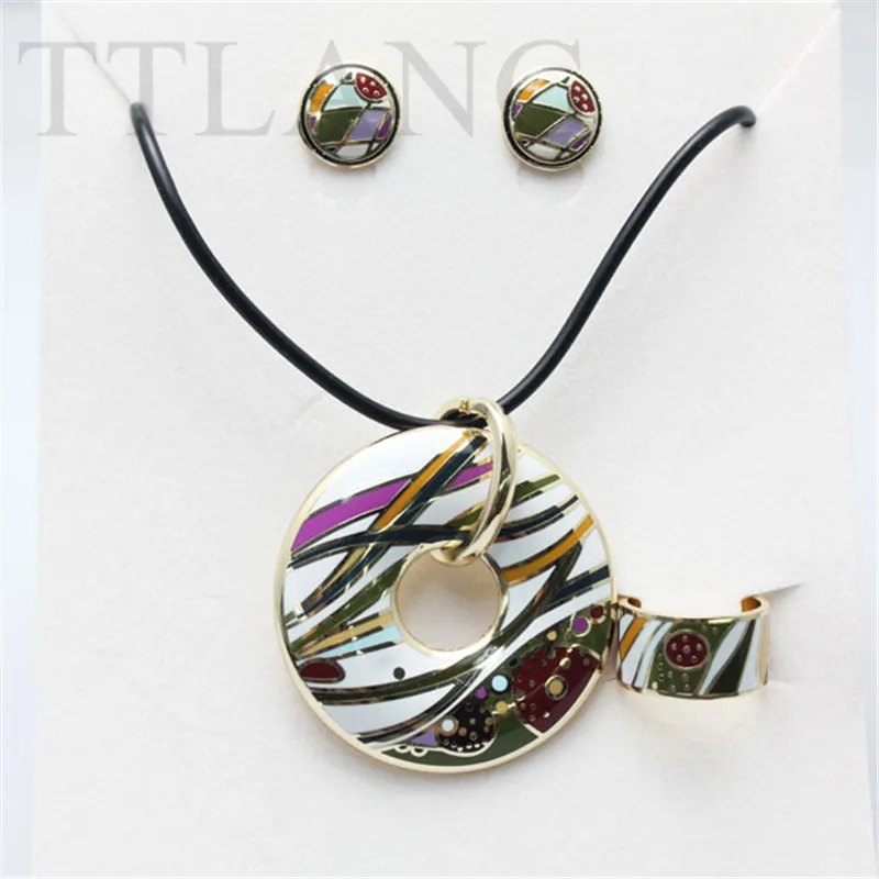 

Color Ribbon Stream Enamel Jewelry Set (Necklace, Earring, Ring), 1 set/pack