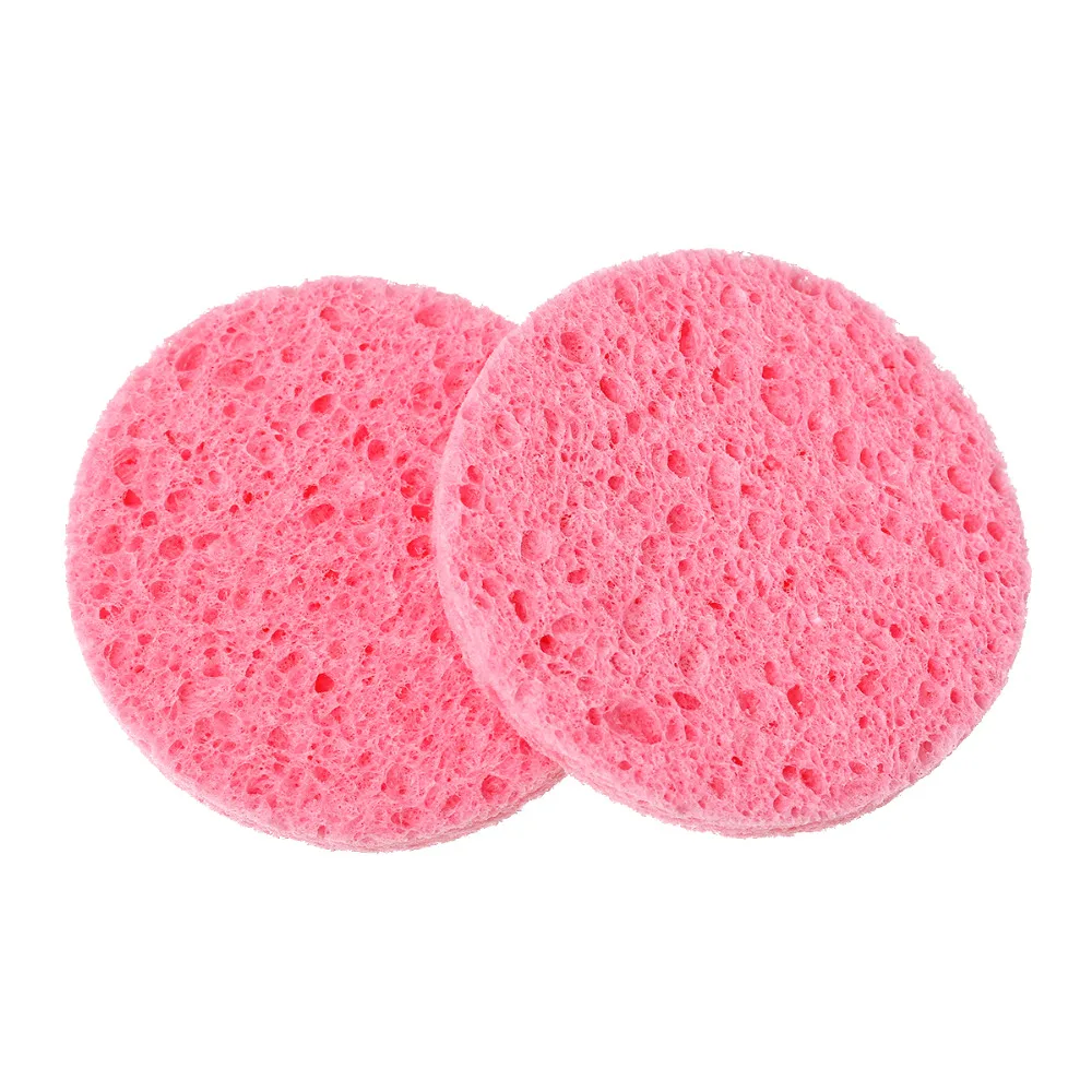 Natural Wood Fiber Face Wash Cleansing Sponge Beauty Makeup Tools Accessories Round Watermelon Red 7.0cm Dia, 4 PCs (B52303)