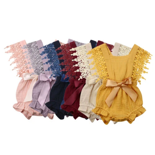 Newborn Infant Baby Girl Clothes Lace Halter Backless Jumpsuit Romper Bodysuit Sunsuit Outfits Set