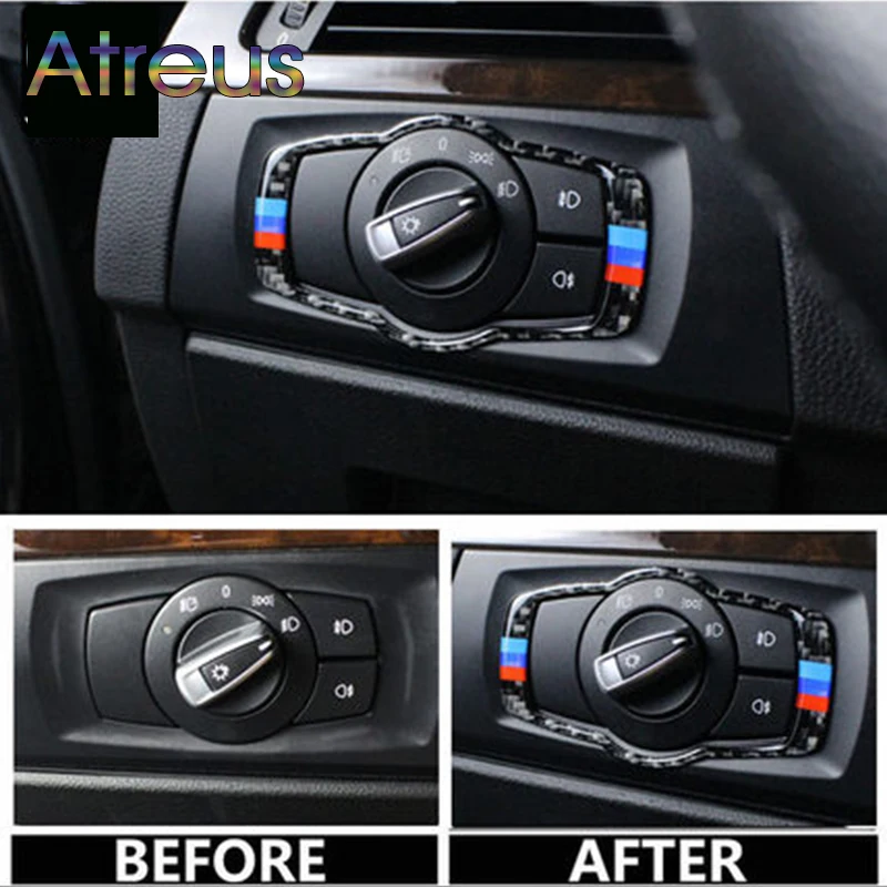 Для BMW E90 E92 E93 2008-2012Interior углеродного волокна фар кнопки включения крышка отделка стайлинга автомобилей наклейки 3 серии аксессуары