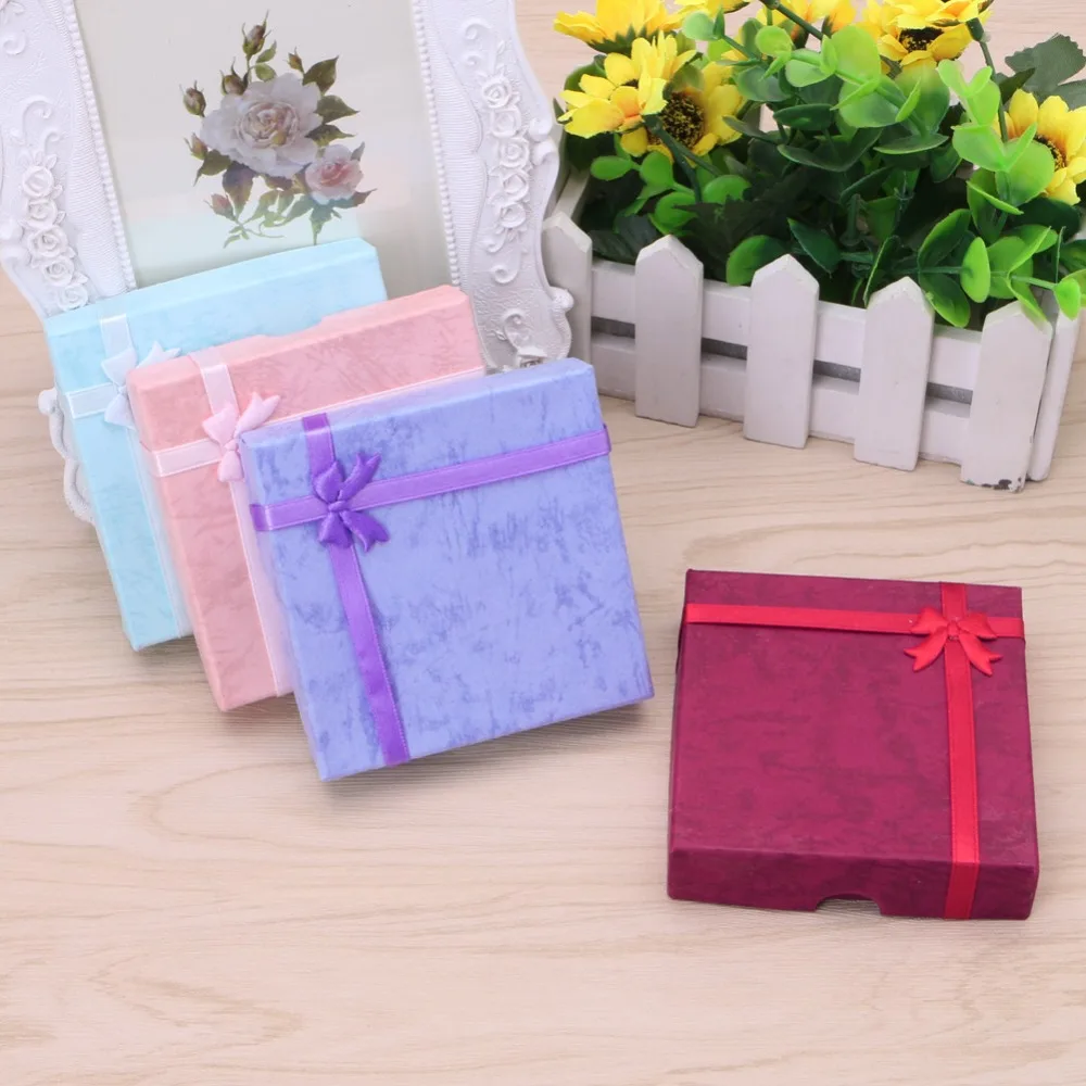 

New 1PC Paper Square Package Bowknot Jewelry Necklace Bracelet Present Gift Box Case randomly