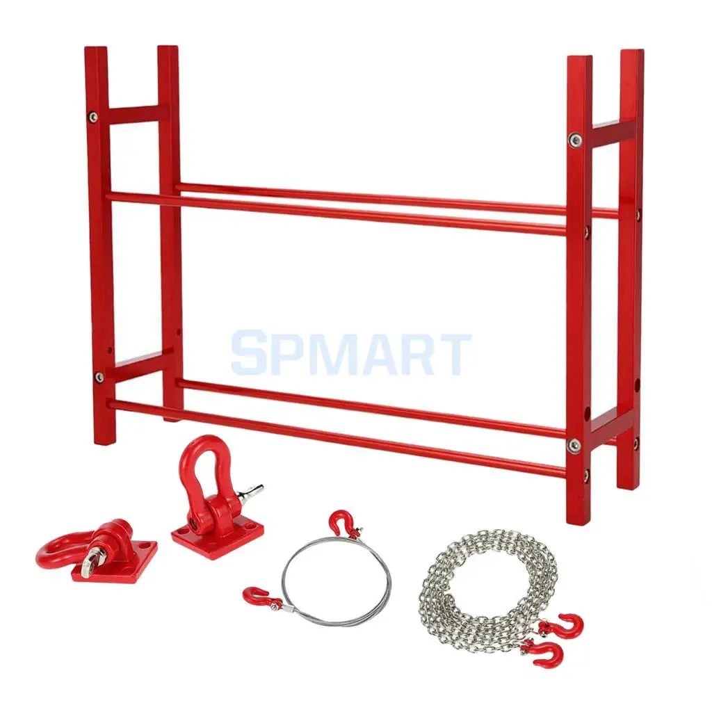 

Tow Hook Trailer+Steel Rope+Tire Storage Rack Shelf for 1/10 Axial SCX10 RC Rock Crawler Model