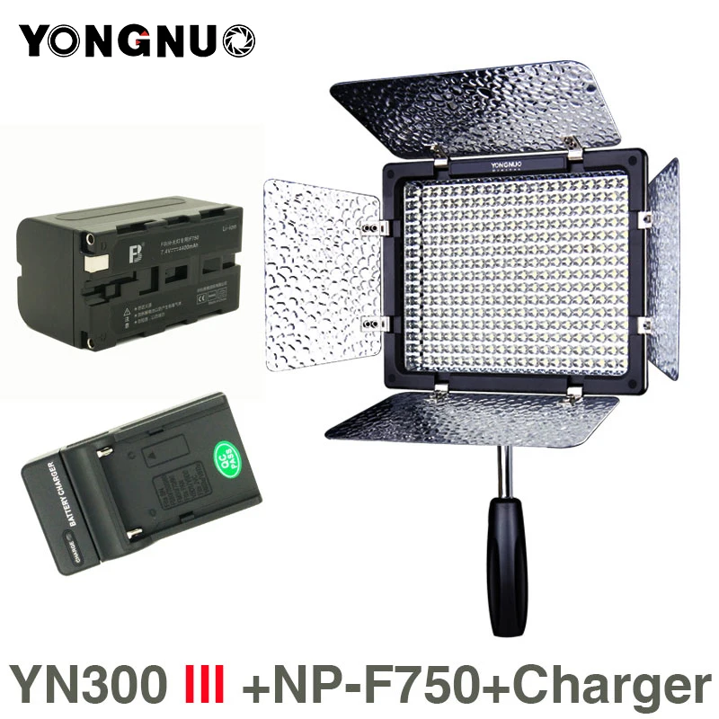 YONGNUO YN300 III 5500K 300 светодиодный светильник на камеру светильник ing для свадьбы YN300III светодиодный панельный светильник с NP-F750 зарядным устройством