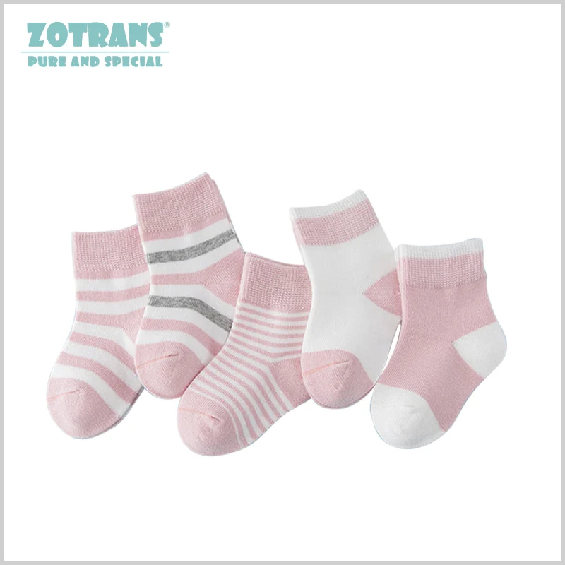5 пара/лот, носки для маленьких мальчиков, хлопковые носки в полоску для новорожденных девочек на лето и осень, носки для малышей, короткие носки для детей 0-2 лет - Цвет: 7