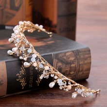 

Rose Gold Color Tiaras Pearl Bridal Crowns Women Bride Headband Crystal Wedding Diadem Branches Queen Crown SP0003