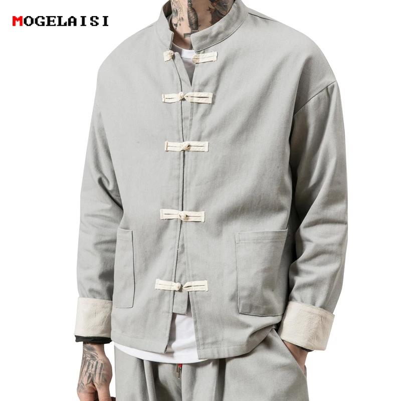 

Brand Men's Jackets Chest 104-128cm Linen Cotton Chinese Style Flax Winter Jacket Man Autumn Pactchwork Sleeve Fold size M-5XL