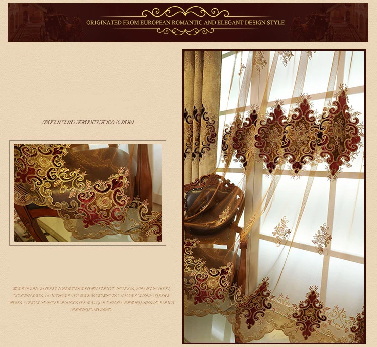 Классический дизайн роскошная вилла балдахин цветочные шторы для гостиной спальня Окно Вышитые Тюль Шторы