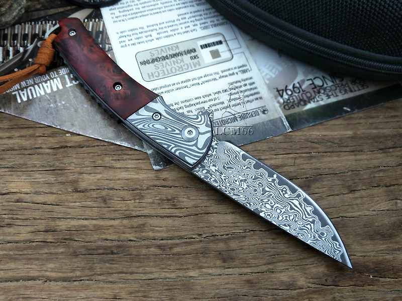 Ceny LCM66 nóż składany damasceński ręcznie kuty nóż nóż myśliwski 60HRC hebanowy uchwyt z przenośny nóż narzędzia ostry odkryty knif
