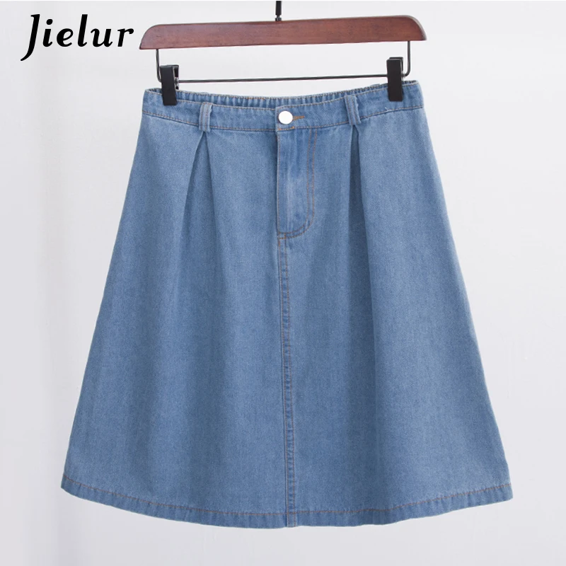 Jielur Корейская мода джинсовые юбки женские A line Harajuku Faldas Mujer Moda 2020 джинсовая юбка