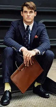 

2017 Latest Coat Pant Designs Navy Blue Wedding Groom Suit for Men Retro Vertical Strip Custom Suits Blazer 2 Pieces masculino S