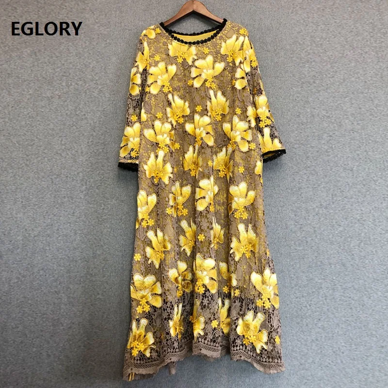 

Top Grade New 2019 Spring Summer Evening Lace Dresses Women O-Neck Allover Crochet Lace Embroidery Vintage Luxury Dress Vestidos