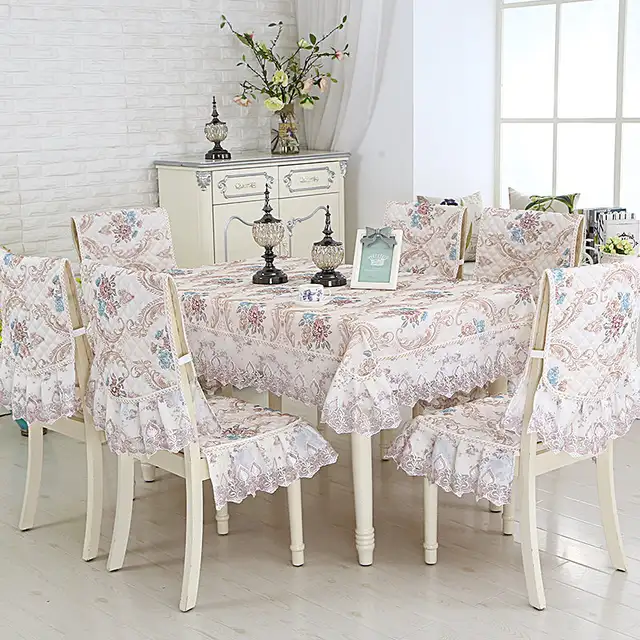 European Style 9pcs Set Table Cloth Elegant Embroidered Wedding