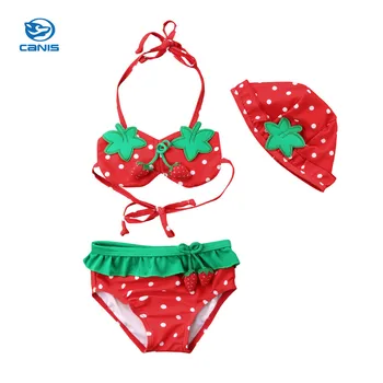 

Cute Girls Swimsuit 3 Pcs Bikini Set Baby Girl Polka Dot Strawberry Swimwear Swimsuit Children Beach Wear Swimming Suit