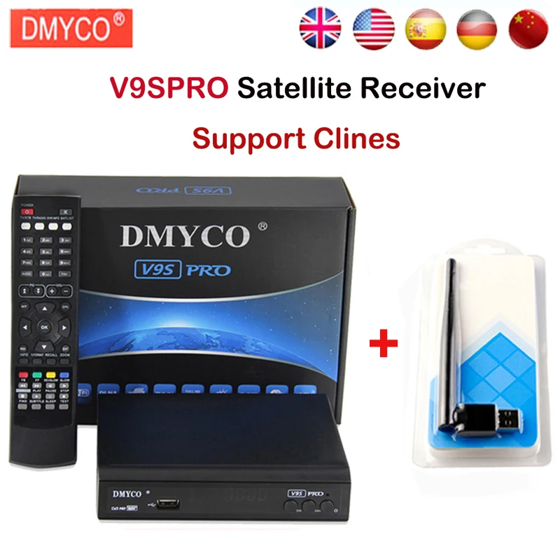 

DMYCO new satelliter receiver V9S PRO Receptor DVB-S2 FTA Satellite receiver full HD USB WIFI Antenna with 1 year Europe 7 cable