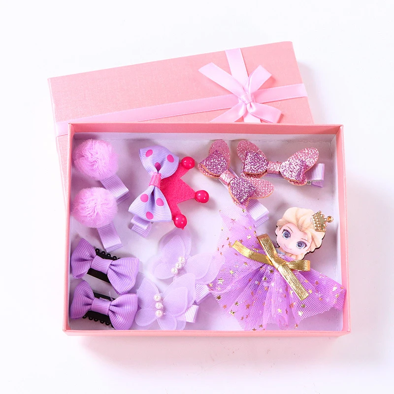 

New Korean Children's Hair Accessories Headwear Set 10Pcs / Lot Girls Princess Bow Rabbit Ears Hair Clip Gift Box Set Headdress