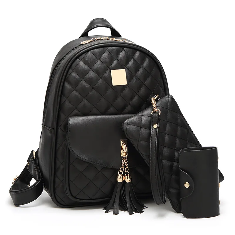 HUIEMNG New Design Tassel Women Backpack PU Leather for Girls Female School Shoulder Bag Vintage 3 Pcs/Set Bagpack | Багаж и сумки