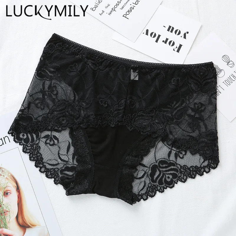 Luckymily Women's Sexy Elastic Cotton Panties Solid High-waist Underwear Briefs Big Size Women Intimates Lingerie Thong Panties