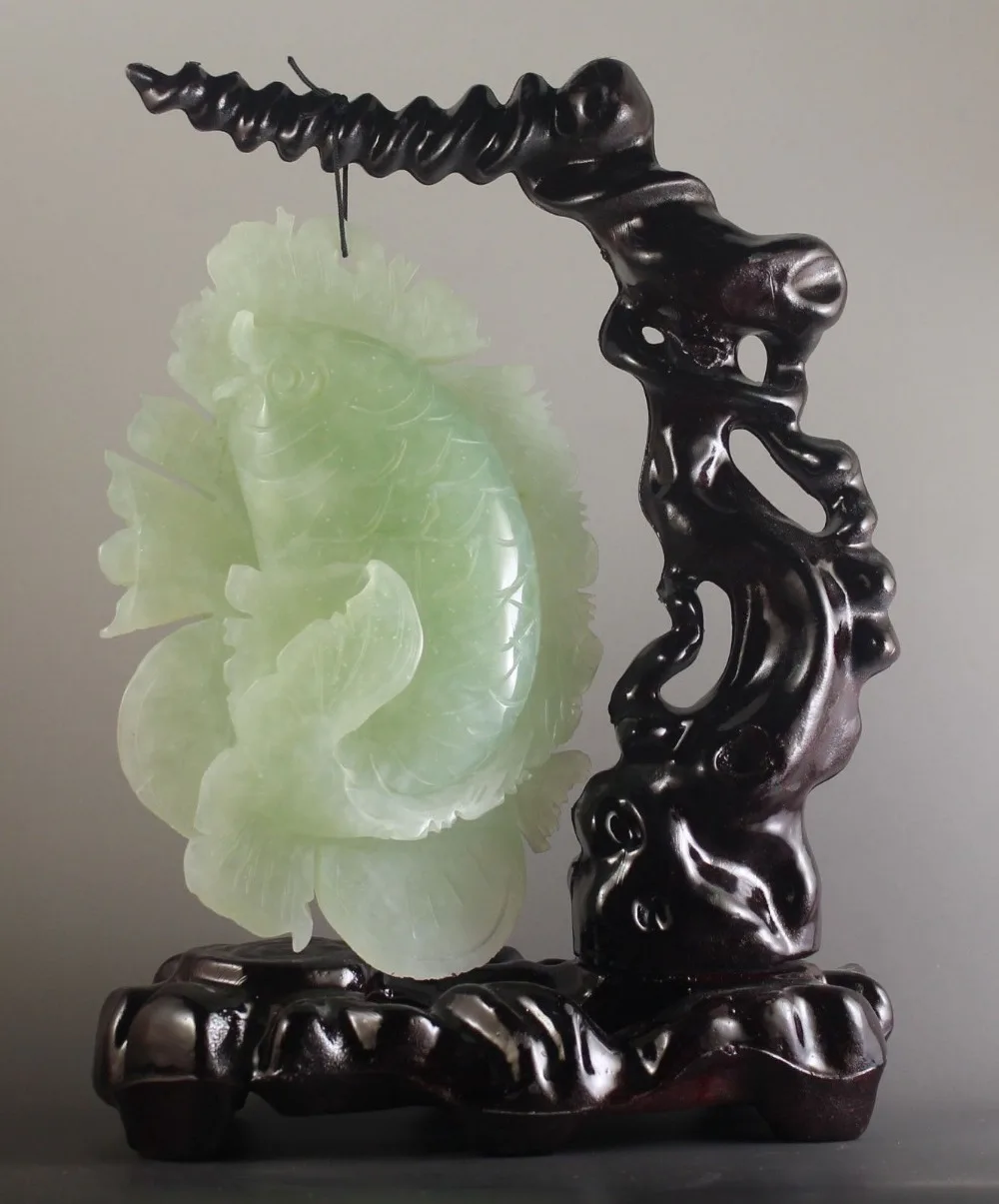Chinese old natural xiuyan jade hand carved fish statue pendant 540g 6.