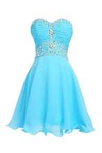 Cute Blue Junioren Kurz Prom Cocktailkleider A-line Schatz Knielangen Perlen Cocktailparty-kleider Robe De Cocktail