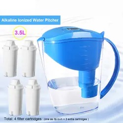 Brita-подобные щелочной воды фильтр-кувшин-Pack 4 фильтр картриджи-3.5L синий минеральные ионизированный кувшин для воды Filtro de agua