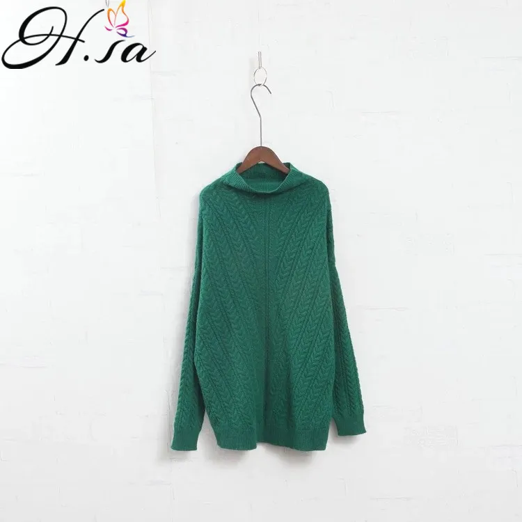 

H.SA Women Turtleneck Sweater and Pullovers Green Twisted Jumpers 2018 Spring Winter Knitted Korea Sweater Jumper Warm Pullover